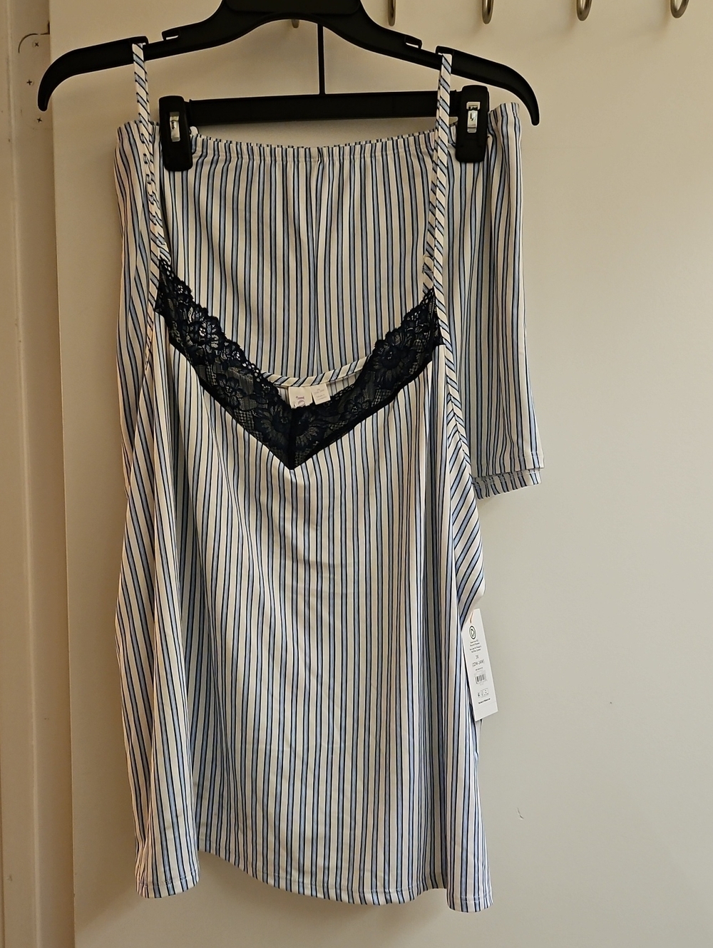 Joyspun Womens 3X 22W-24W Blue White Stripe Lace Cami Tap Shorts Pajama Set NWT